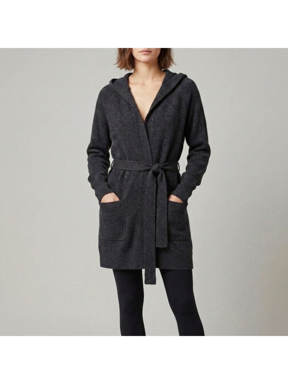 Loft Women's Hooded Open Duster Sweater in Heather Gray Color and size Medium
